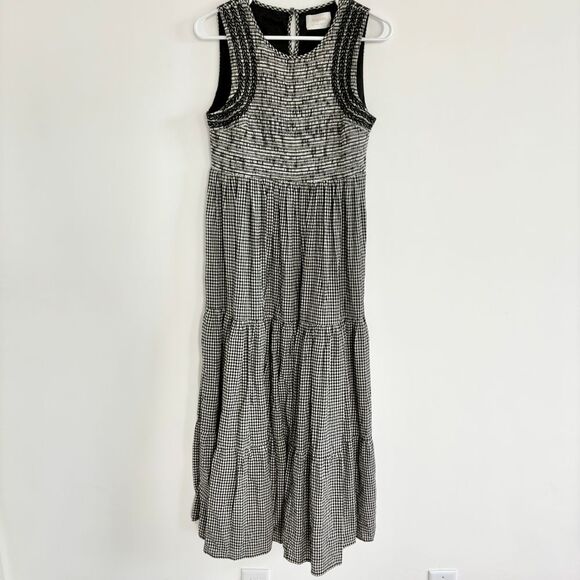 Auguste the Label Smocked Bust Blac White Gingham‎ Plaid Maxi Tank Dress Small - Picture 2 of 7
